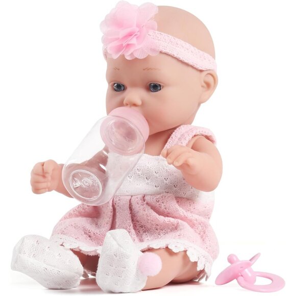 12 Inch Baby Doll with Clothes Headband Pacifier and Feeding Bottle for Kids - Picture 3 of 6